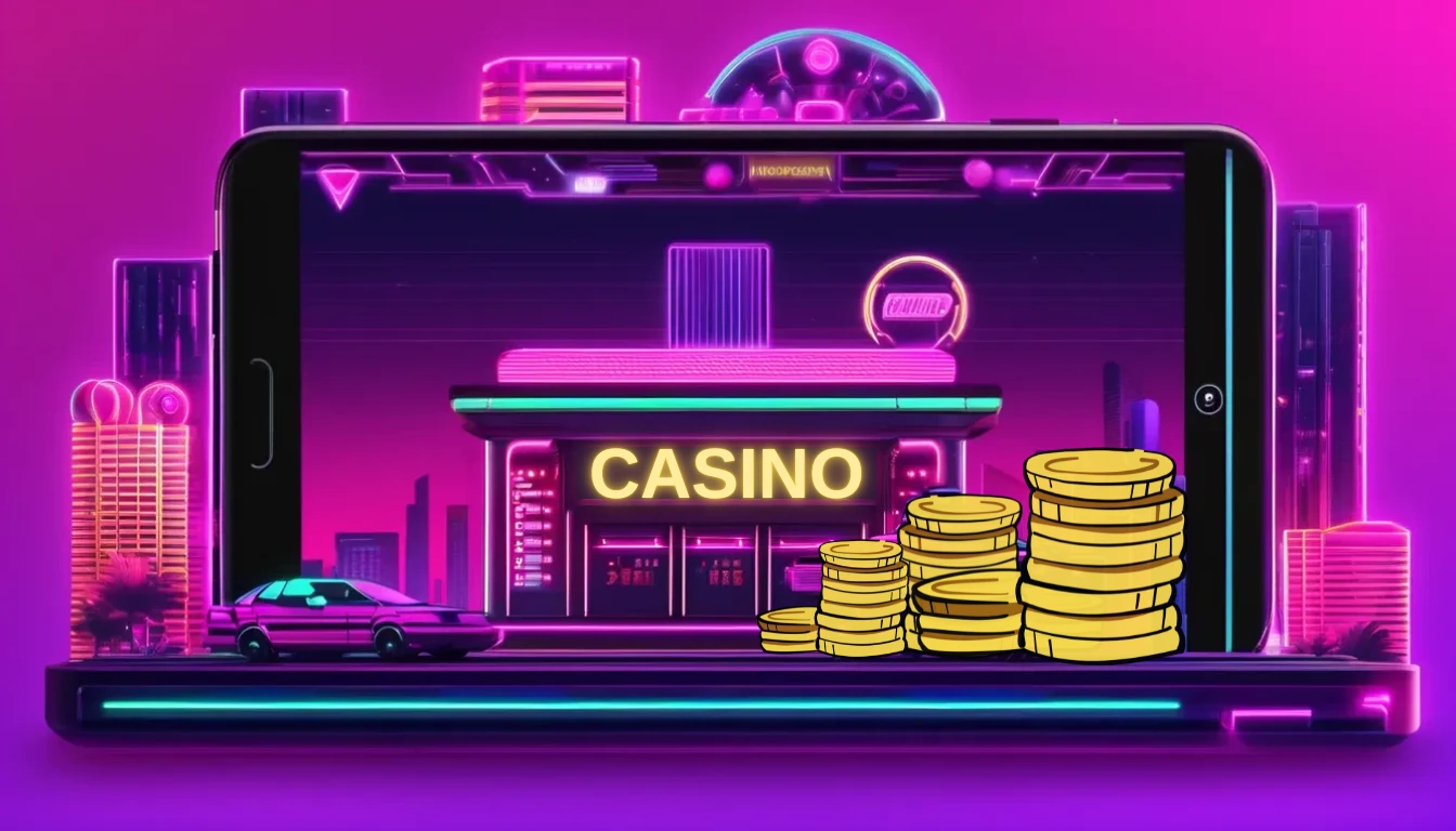 A casino app, a luxury car and a pile of gold representing the casino bonuses.